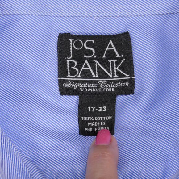 Jos A Bank Signature Button Shirt Men 17 - 33 Blue Button Up Long Sleeve - Picture 8 of 16
